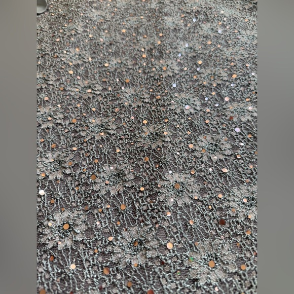 Macy’s Connected Dress 20W Rosegold Gray Sequin Lace Overlay Stretch Cape Sleeve - Picture 5 of 10
